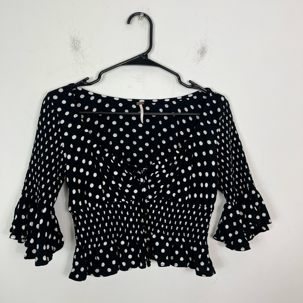 Free People A Bit of Something Sweet Black and White Polka Dot Top Sz XS - Picture 5 of 13